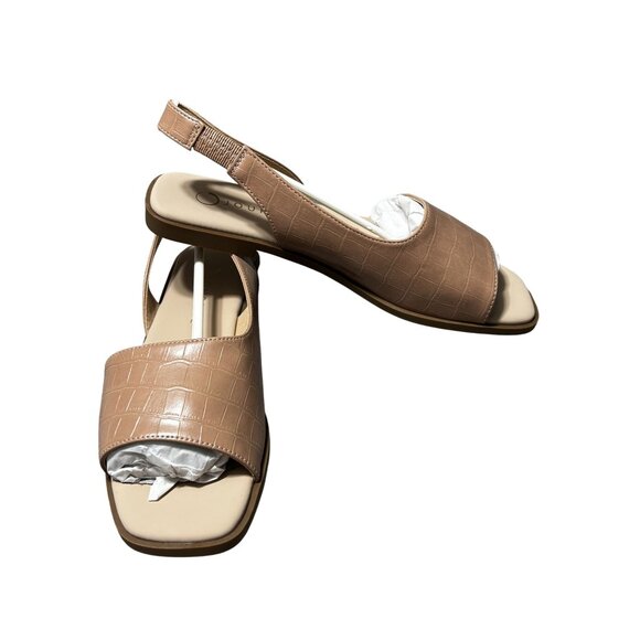 Journee Brinsley 6.5M Tan Faux Crocodile Slingback Sandals Womens - Picture 1 of 12